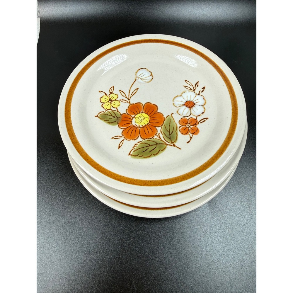 Mountain Wood Collection Trellis Blossom Stoneware 6.25in Plates Set of 3 Japan
